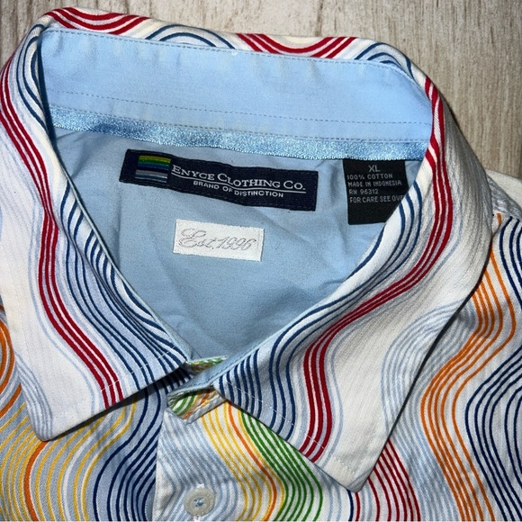 Enyce Men’s Short Sleeve Button Down Shirt Colorful Wavy Stripes Size Large - Picture 2 of 6